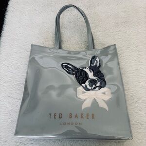 Ted Baker Plastic Vinyl Gray Tote Bag with Dog Motif